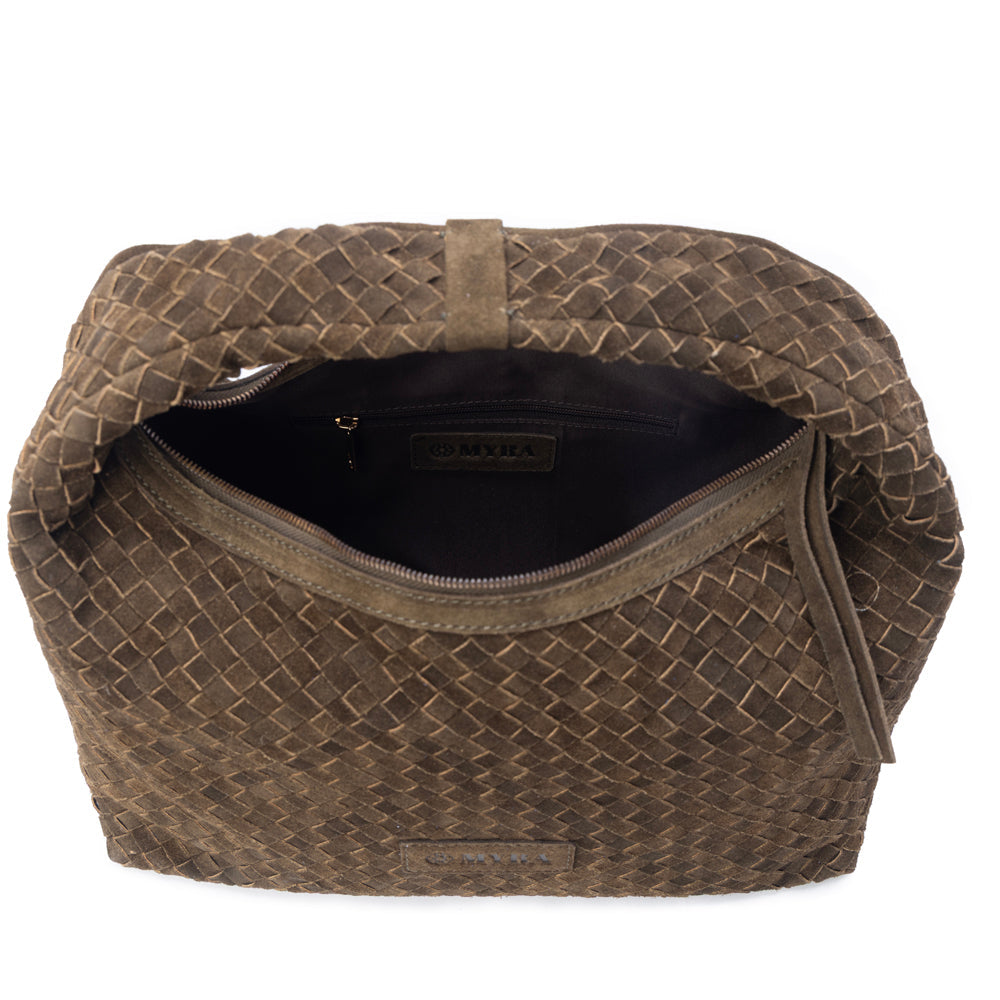 Saddle Weave Genuine Suede Leather Bag in Bridle Bronze
