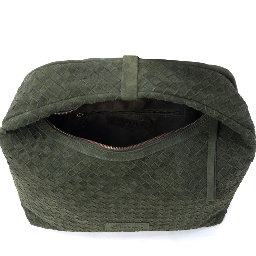 Saddle Weave Genuine Suede Leather Bag in Olive Moss