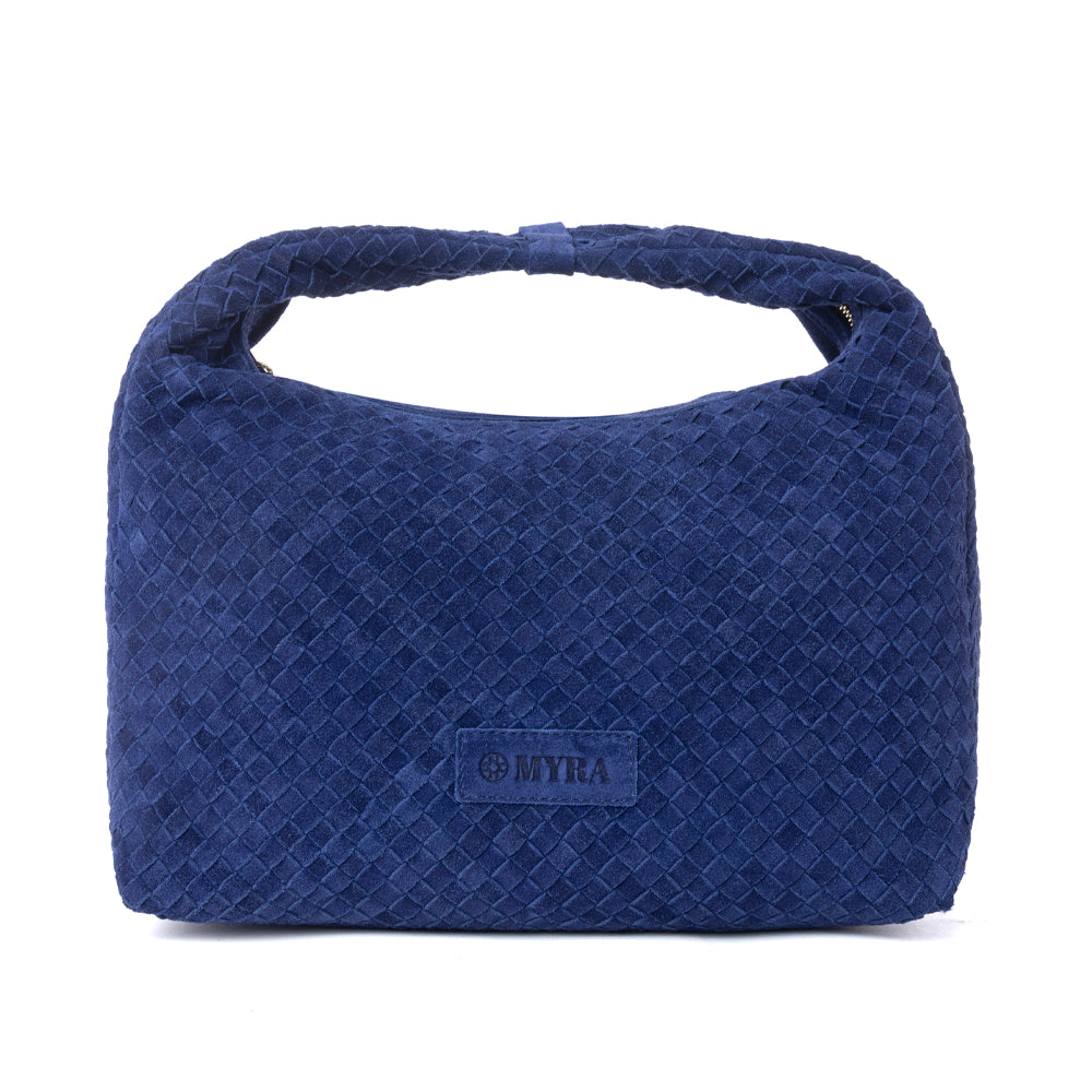 Saddle Weave Genuine Suede Leather Bag in Royal Blue