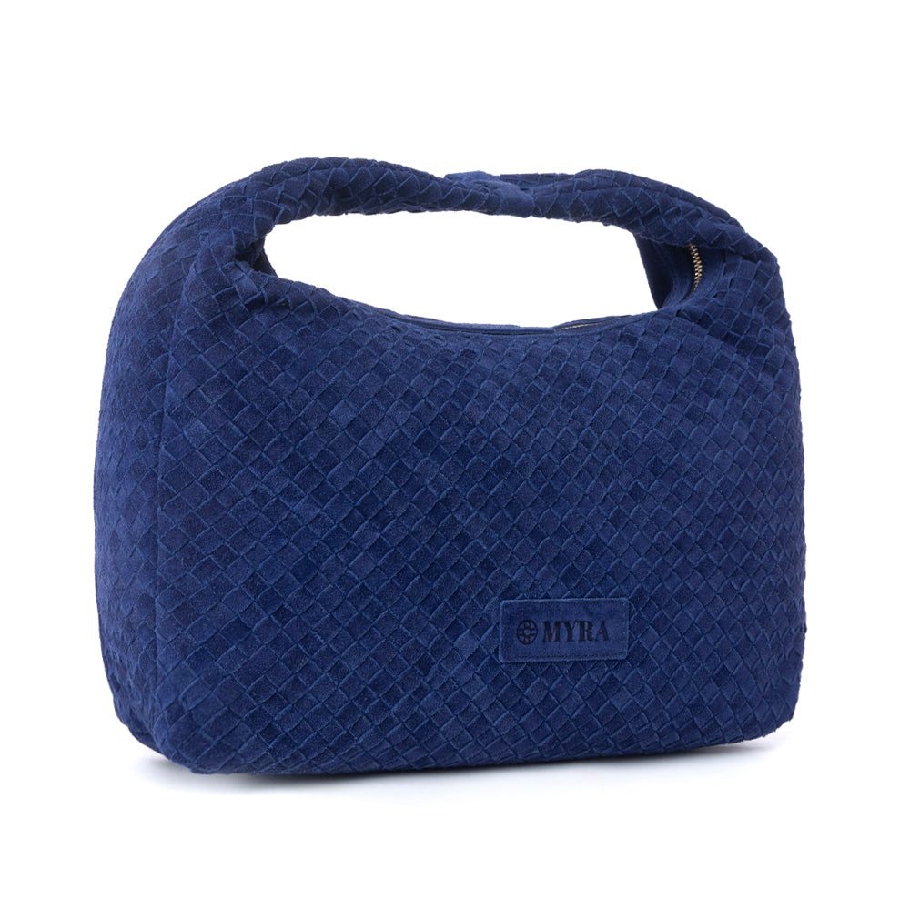 Saddle Weave Genuine Suede Leather Bag in Royal Blue