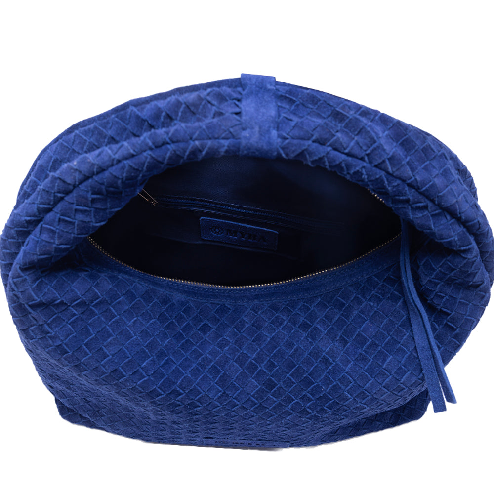 Saddle Weave Genuine Suede Leather Bag in Royal Blue
