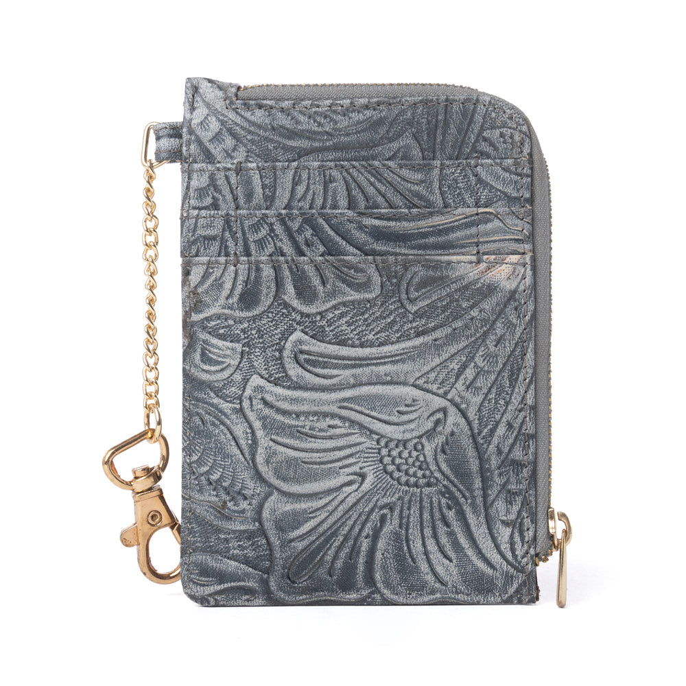 Summer Grove Embossed Leather Credit Card Holder in Slate Grey