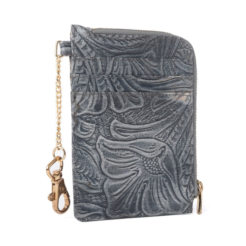 Summer Grove Embossed Leather Credit Card Holder in Slate Grey