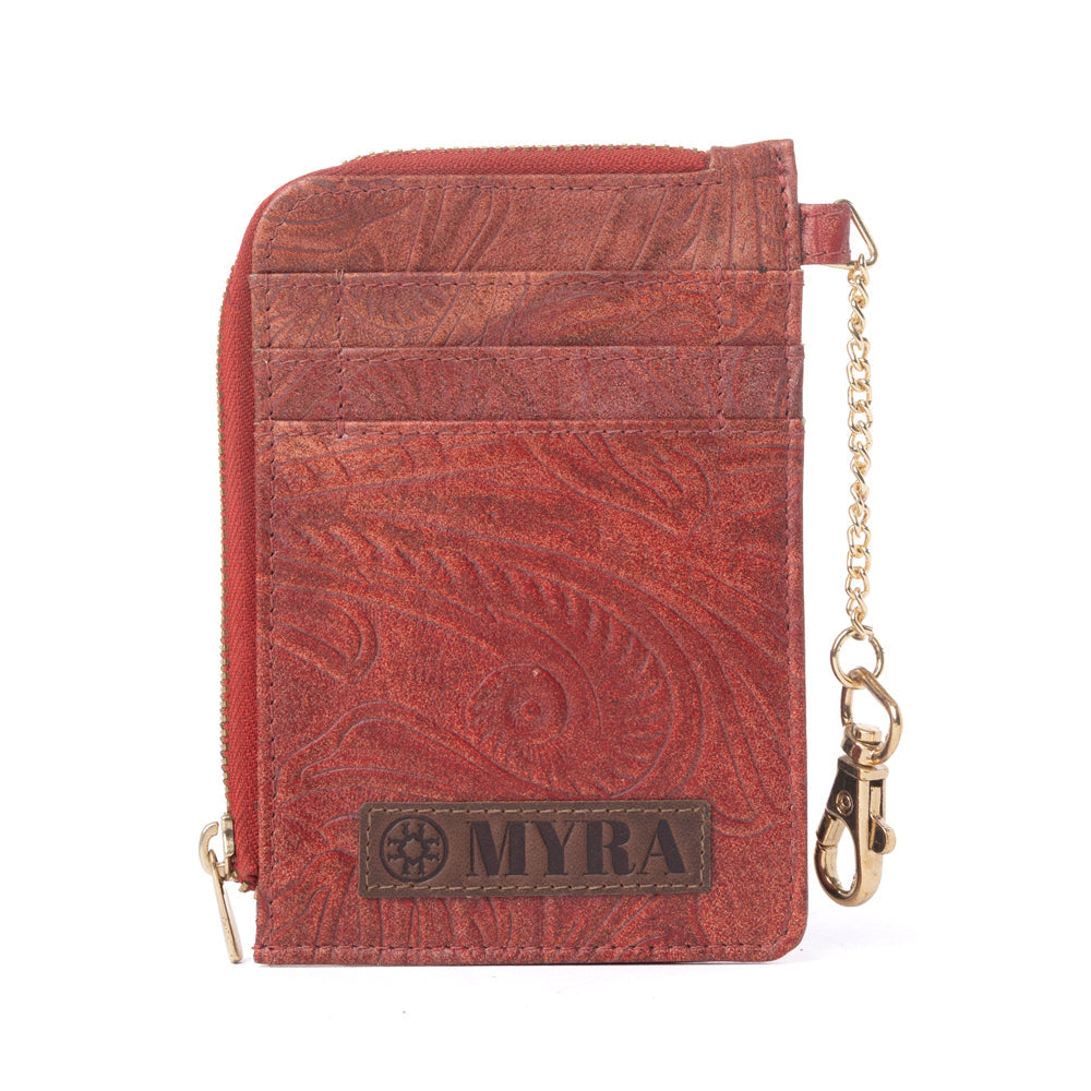 Summer Grove Embossed Leather Credit Card Holder in Burnt Crimson