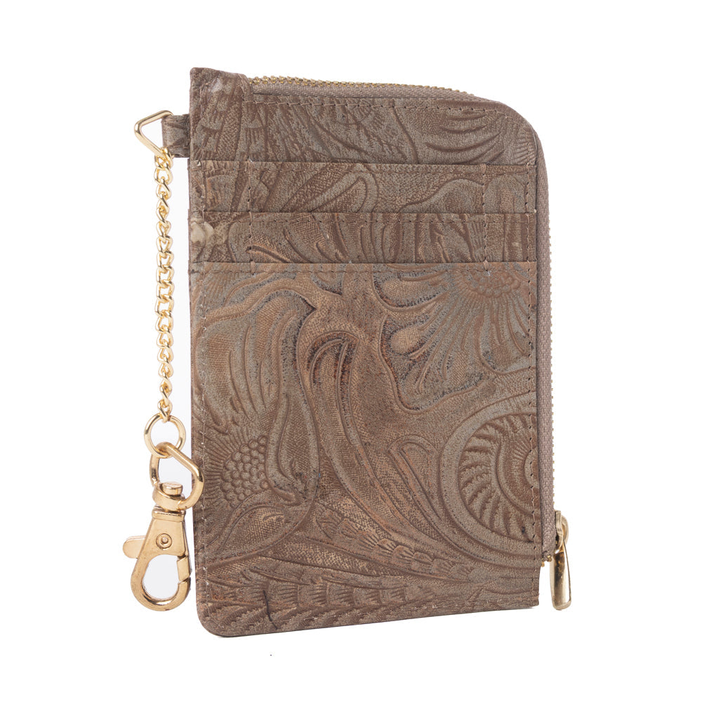 Summer Grove Embossed Leather Credit Card Holder in Desert Taupe