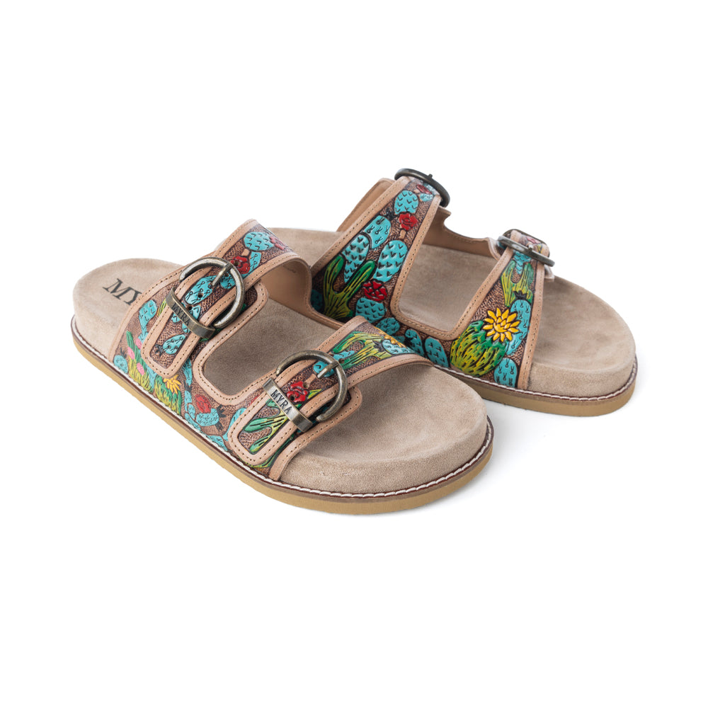 Rio Verde Handtooled Leather Sandals in Agave Blue