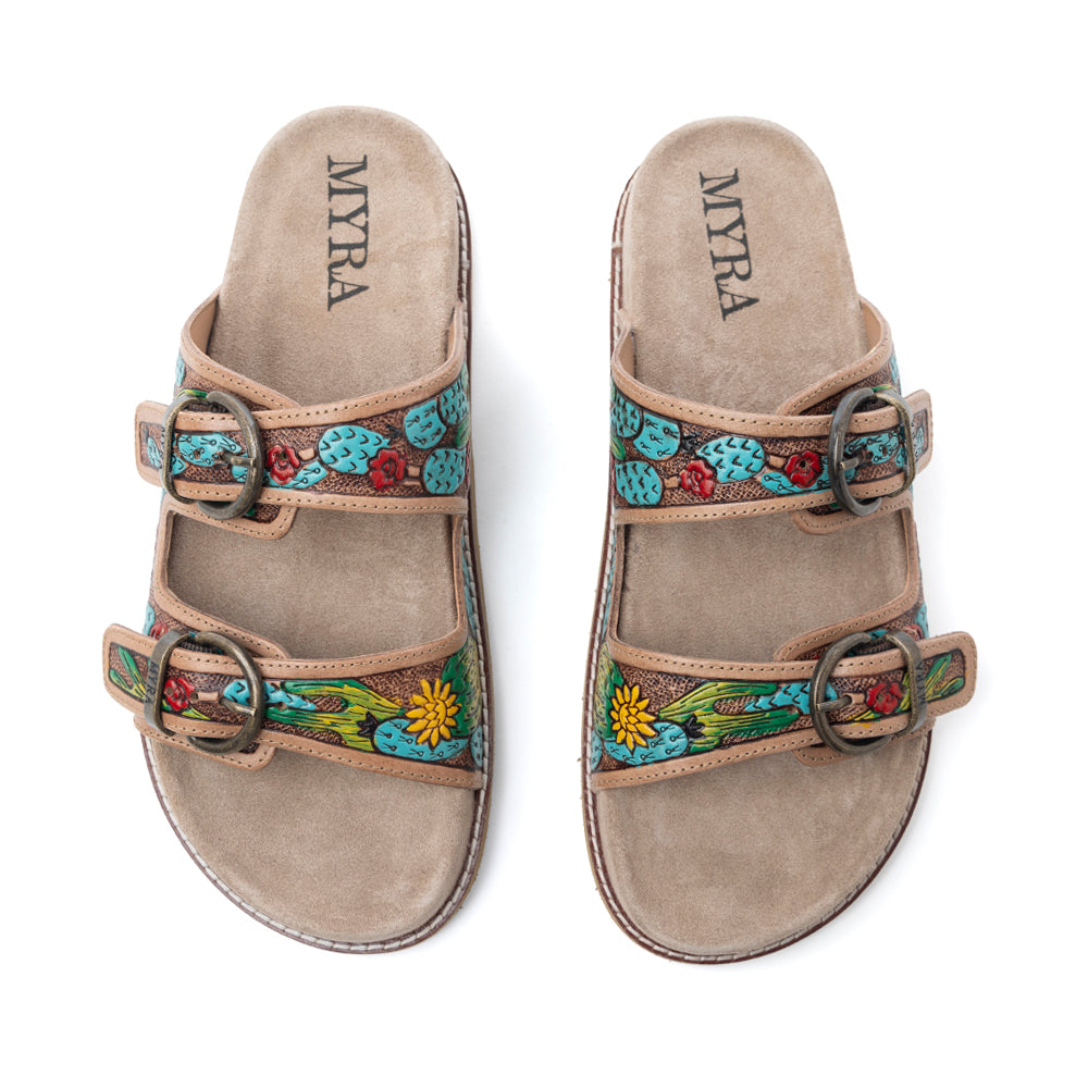 Rio Verde Handtooled Leather Sandals in Agave Blue