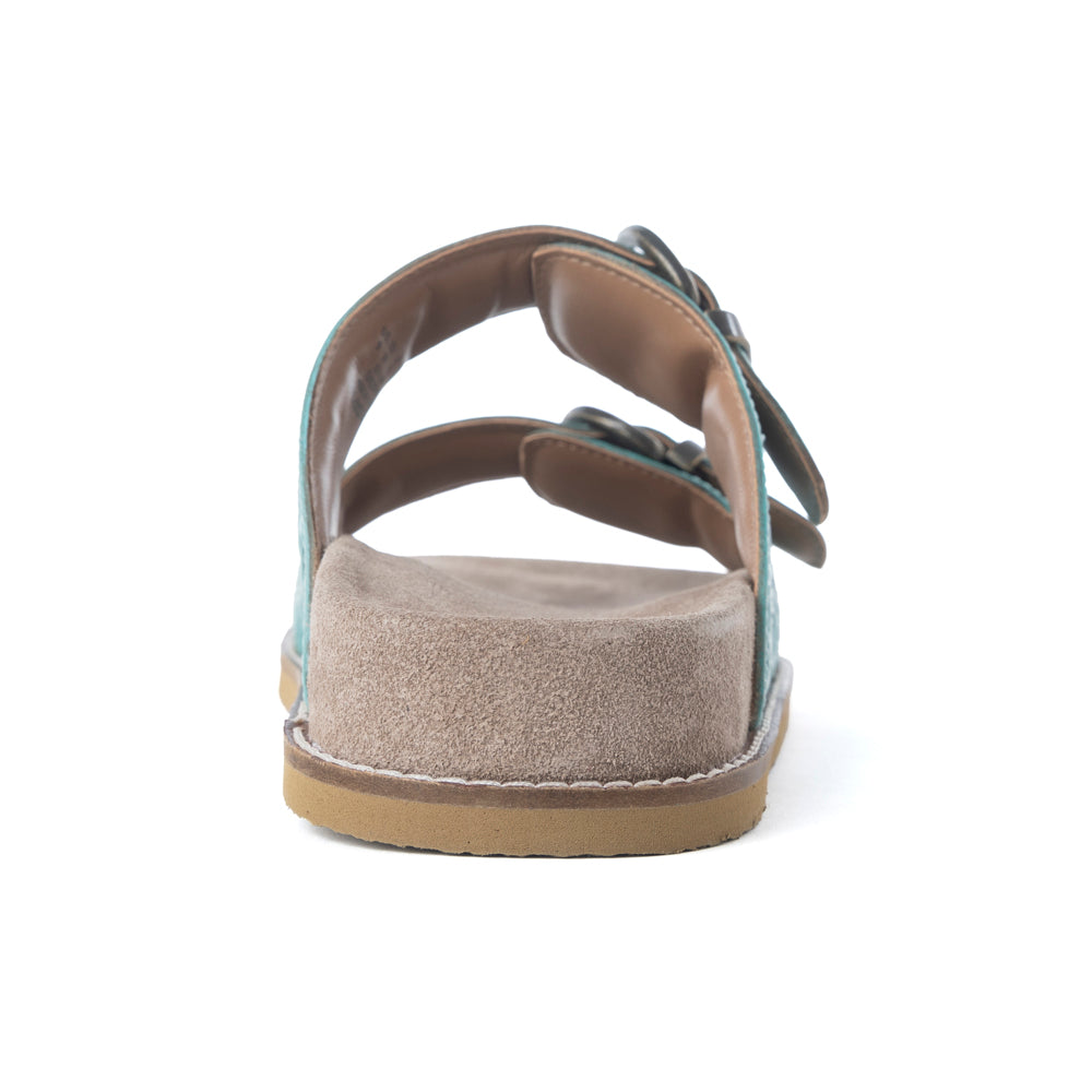 Bluebell Ranch Handtooled Leather Sandals in Alpine Teal