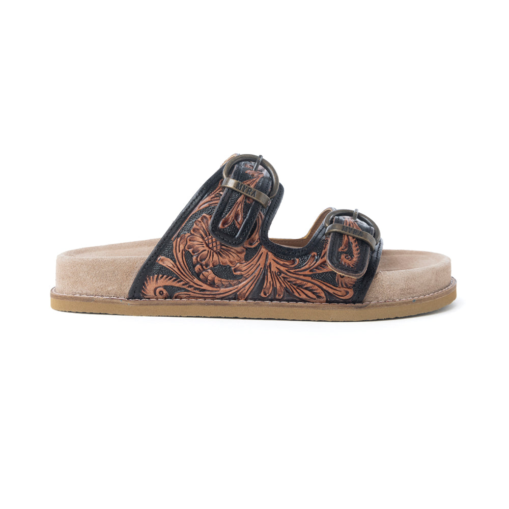 Canyon Ember Handtooled Leather Sandals in Bronzed Brown