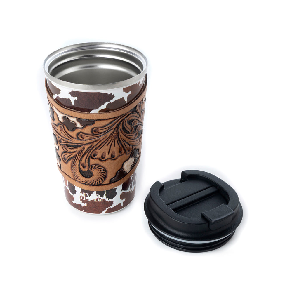 Western Trail Brew Stainless Steel Mug in Brown Leapard Print