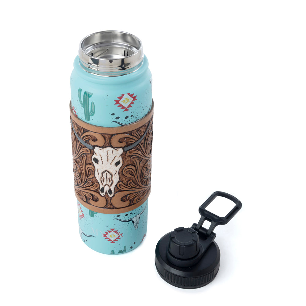 Moo & Bloom Stainless Steel Water Bottle in Cactus Geometry