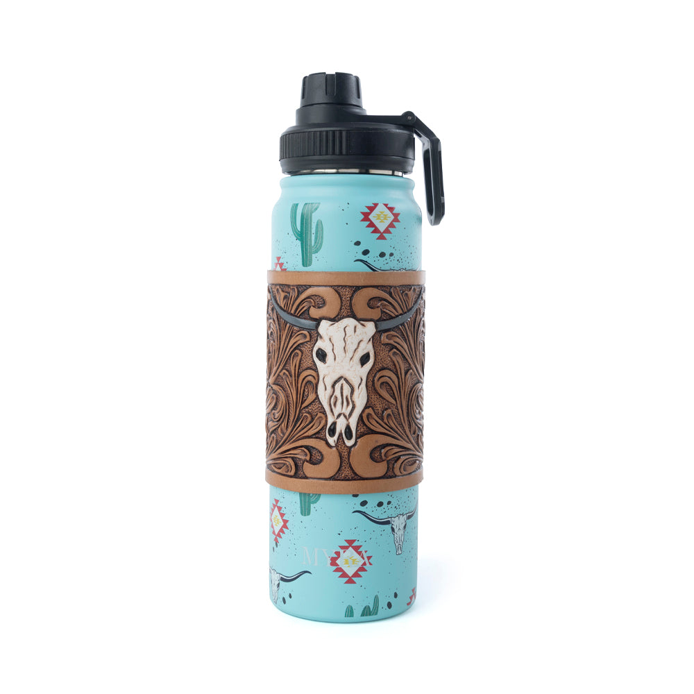 Moo & Bloom Stainless Steel Water Bottle in Cactus Geometry