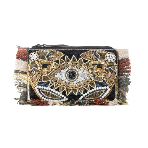 Myra Eye of the Storm Beaded Pouch in Desert Black
