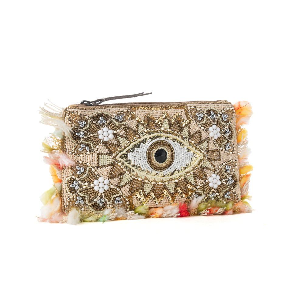 Myra Eye of the Storm Beaded Pouch in Gold Gaze