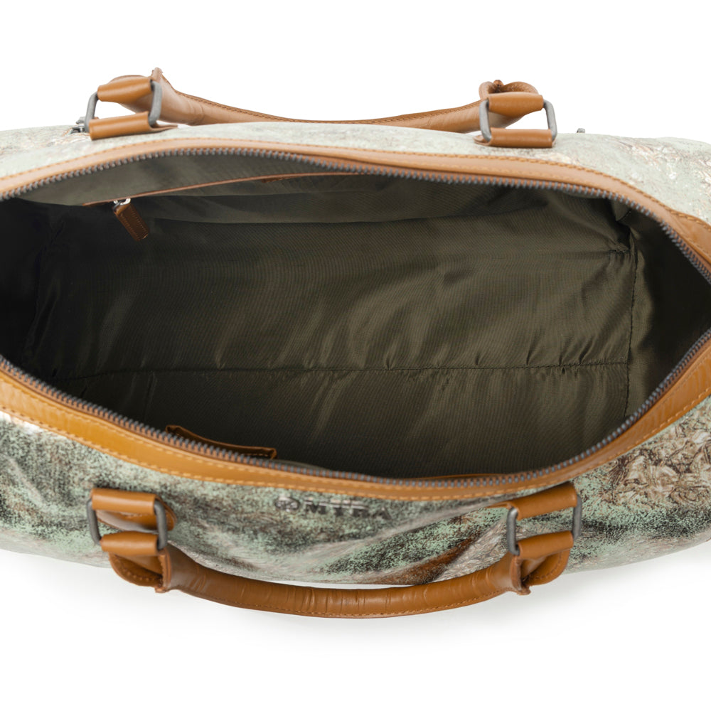 Myra Ranger's Echo Snake Print Leather Duffle Bag for Men in Faded Sage