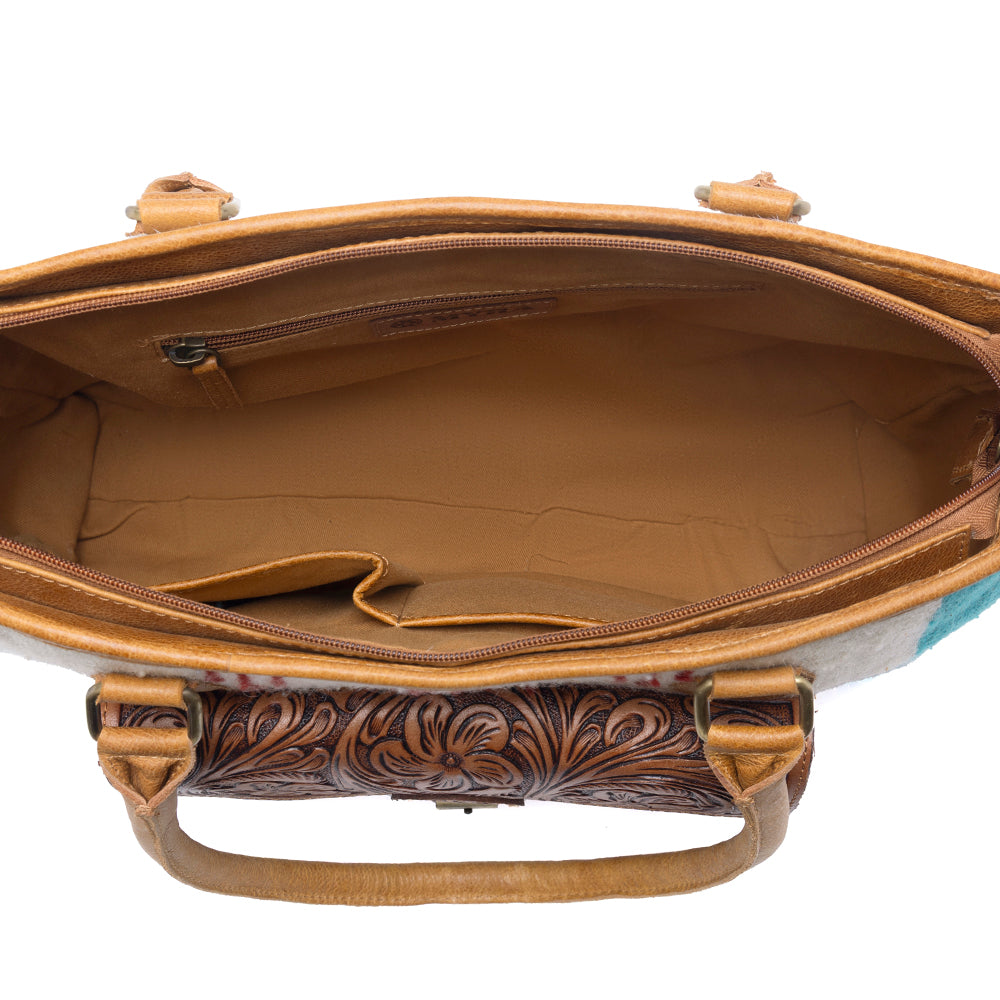 Prairie Aztec Hairon Leather Bag with Front Pocket in Canyon Teal