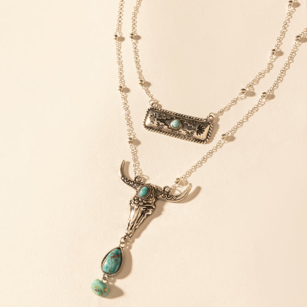 Twin Horn Layered Necklace in Turquoise
