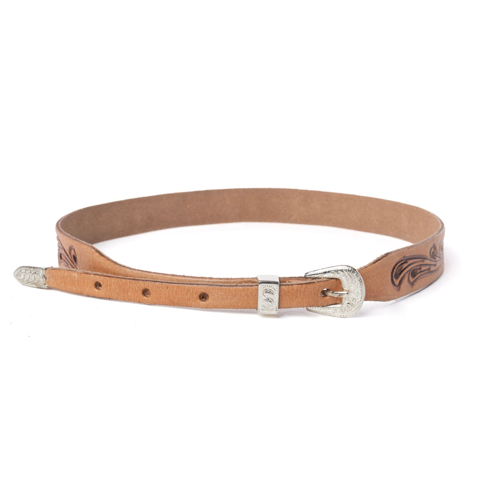 Western Vine Leather Hat Belt in Saddle Tan