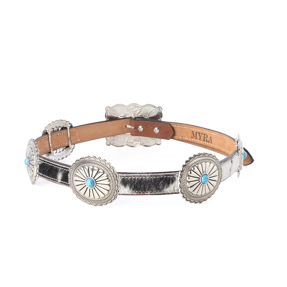 Floracrest Hairon Concho Belt for Women with Handtooling and Turquoise Stone Buckle