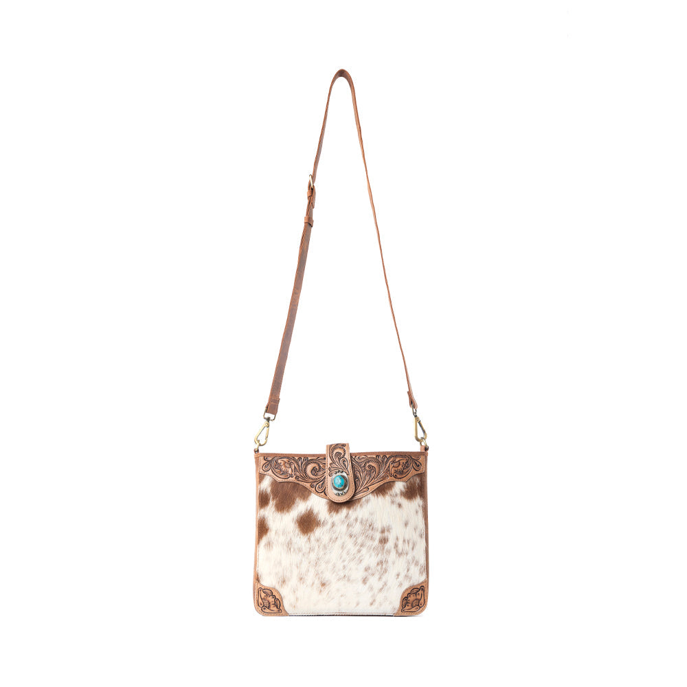 Myra Maple Creek Handtooled Bag in Sandroot Brown