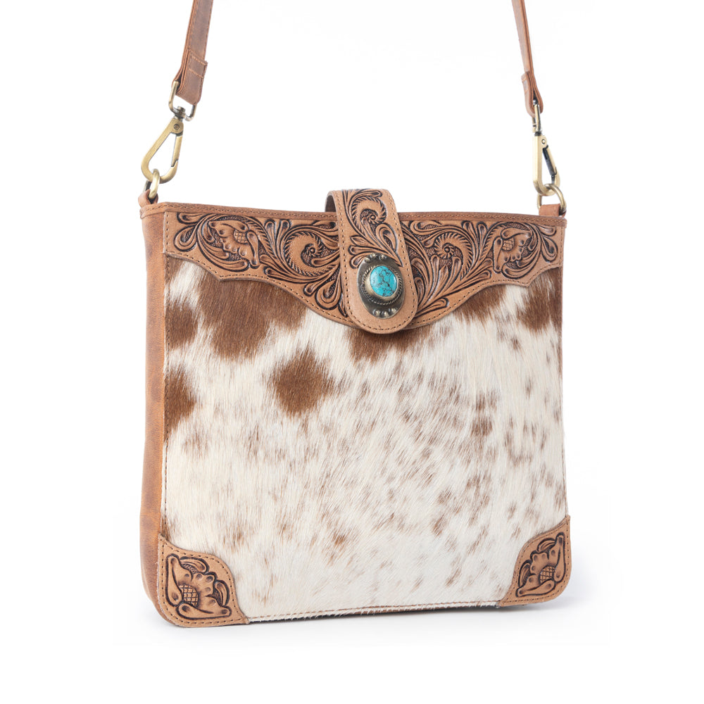 Myra Maple Creek Handtooled Bag in Sandroot Brown