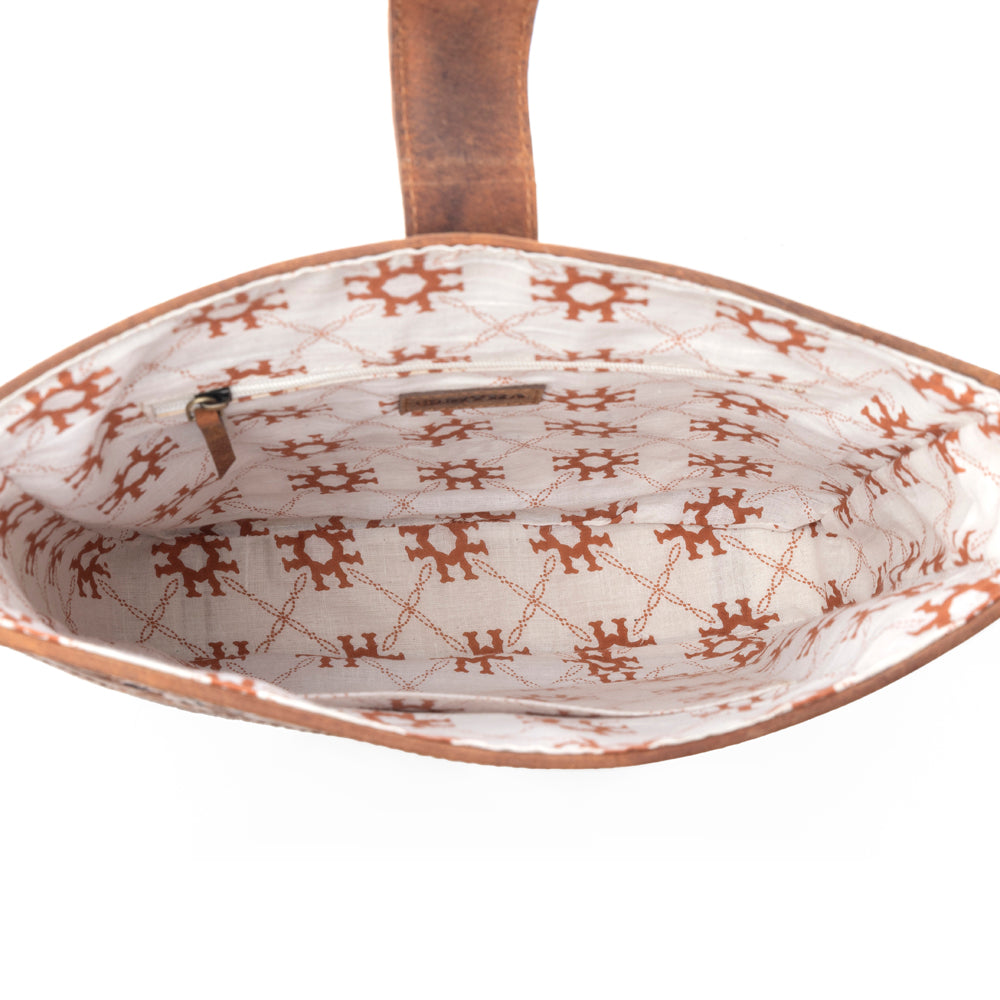 Myra Maple Creek Handtooled Bag in Sandroot Brown