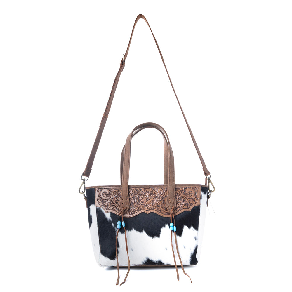 Myra Saddle Crestfall Handtooled Bag in Cowhide Frost