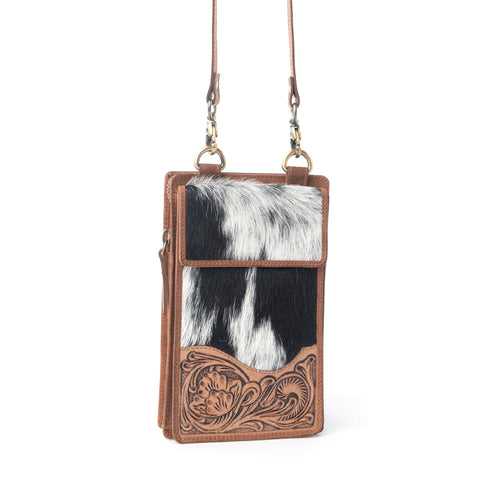 Myra Duneland Rise Handtooled Bag in Brindle Ivory