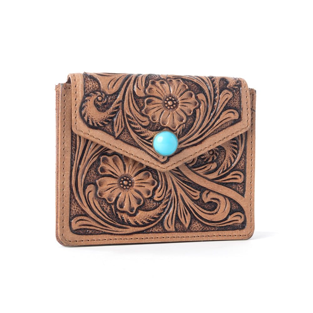 Myra Azura Bloom Leather Credit Card Holder in Saddle Dust