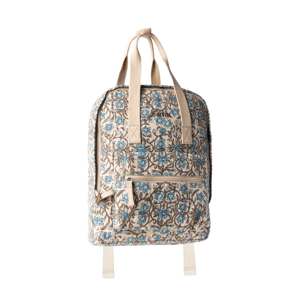 Pine Meadow Cotton & Leather Crossbody Bag in Natural & Blue Floral