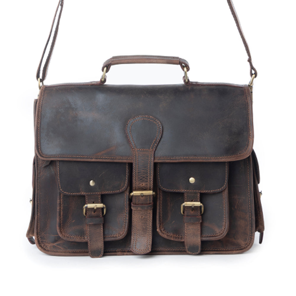 Myra Dust Creek Leather Laptop Bag in Saddle Ember