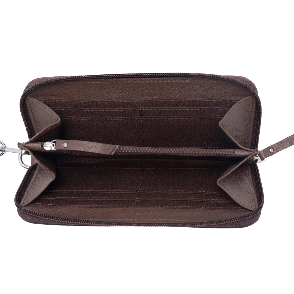 Autumn Brook Handtooled Hairon Leather Women’s Wallet in Toffee Saddle