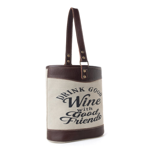 Textura Cotton & Leather Wine Holder in Mocha Cream