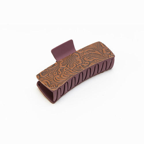 Rust Road Brown Embossed Leather Hair Clip