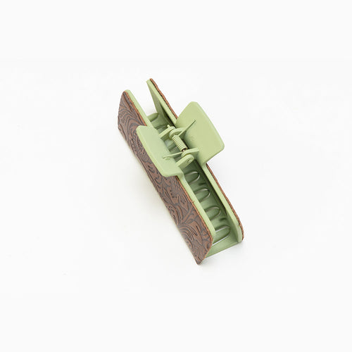 Pinebrook Embossed Leather Hair Clip in Cedar Green