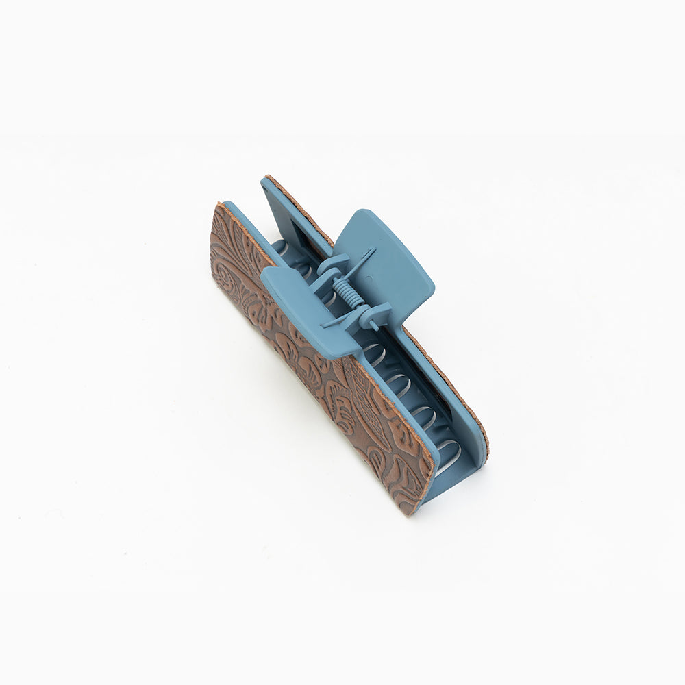 Fairbank Embossed Leather Hair Clip in Ocean Oak