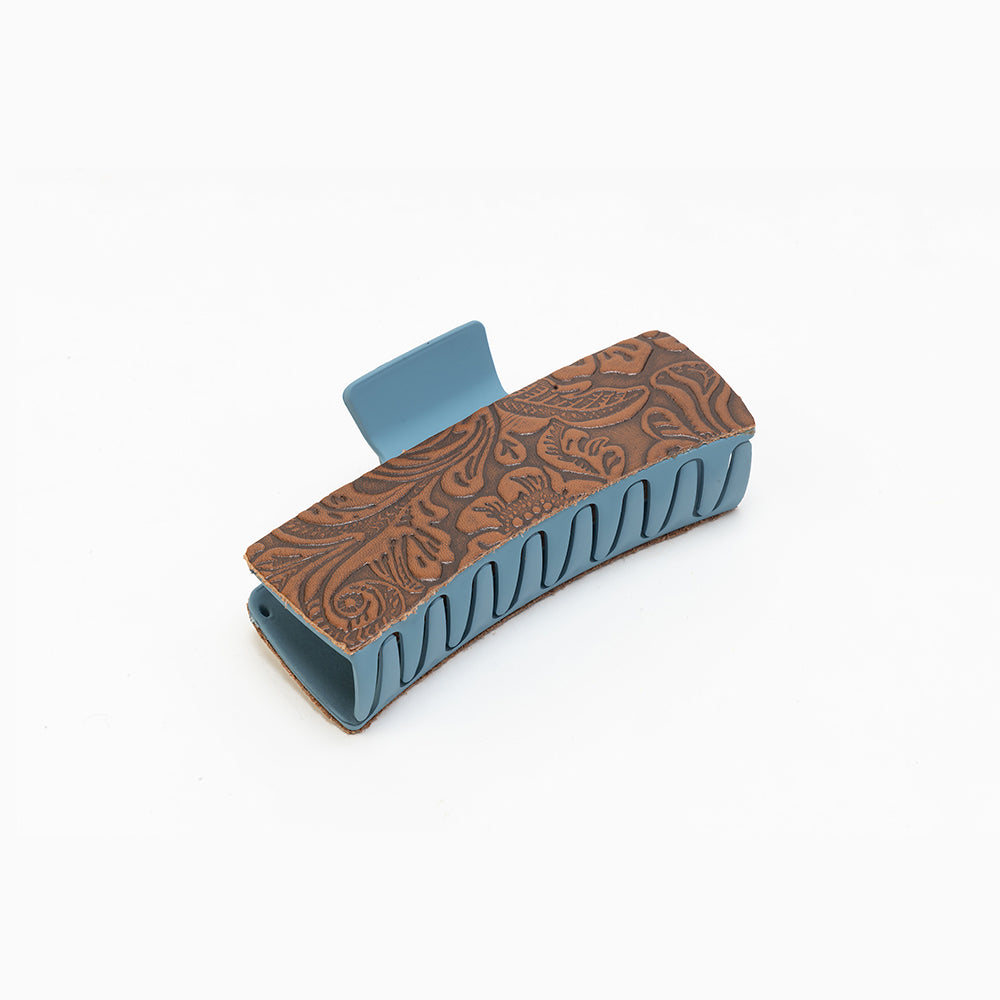Fairbank Embossed Leather Hair Clip in Ocean Oak