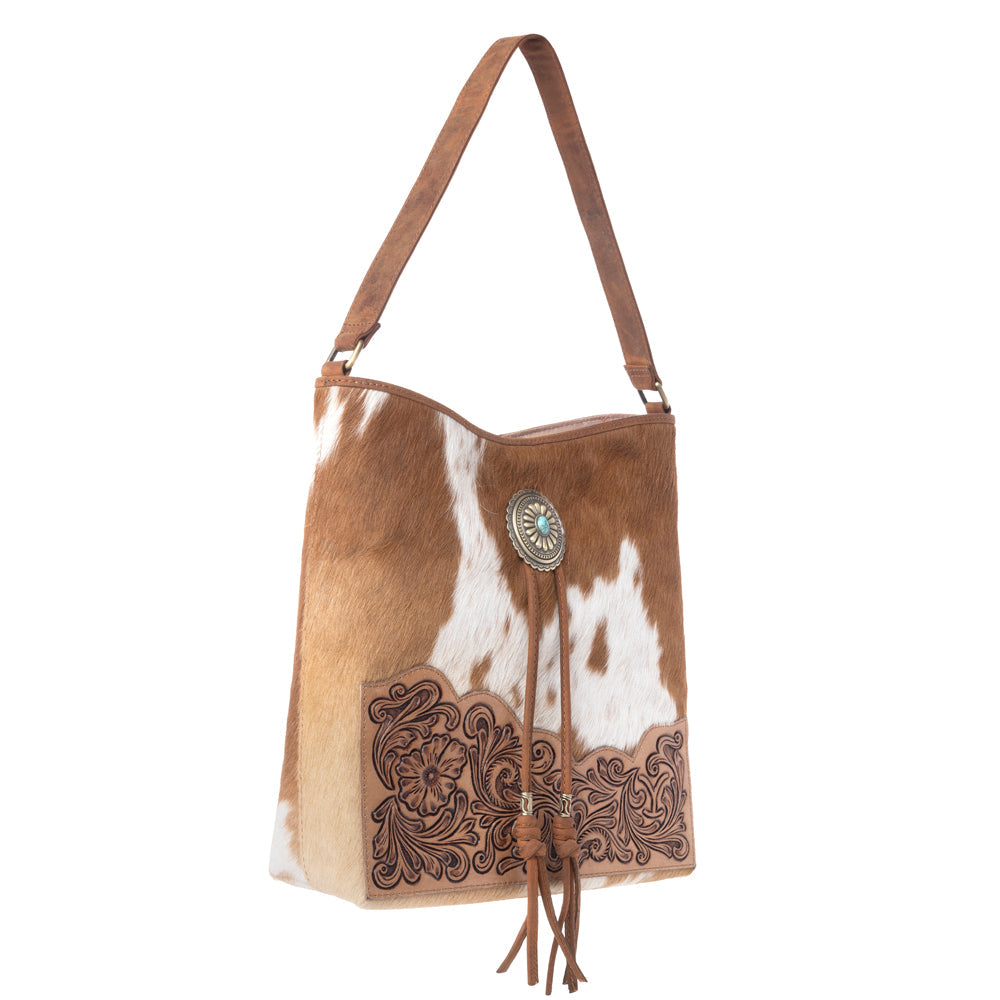 Yellowstone Tawny Ridge Handtooled Hairon Concealed Carry Bag in Ivory Mocha