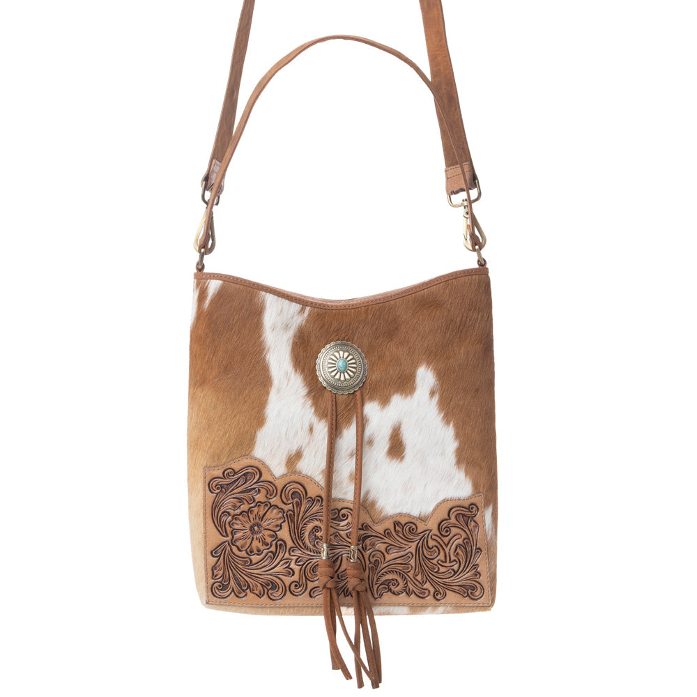 Yellowstone Tawny Ridge Handtooled Hairon Concealed Carry Bag in Ivory Mocha