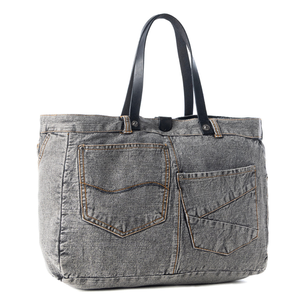 Billyjean Western denim Tote Bag for Women in denim black with leather detail