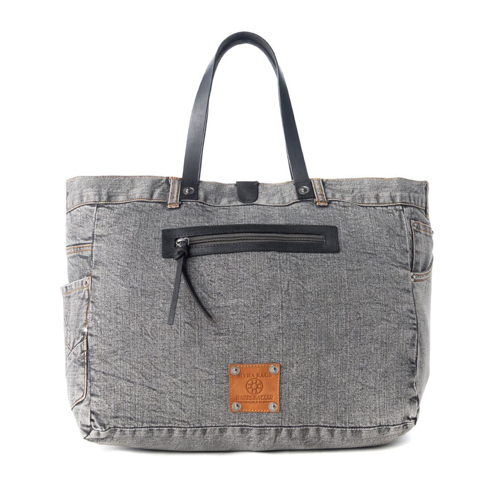 Billyjean Western denim Tote Bag for Women in denim black with leather detail