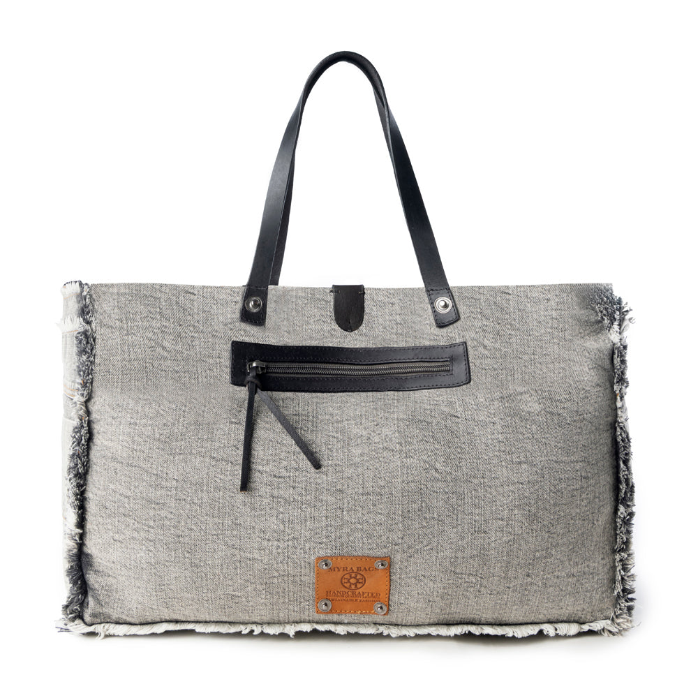 Frayed Frontier Western denim Tote Bag for Women in denim black with fringe detail