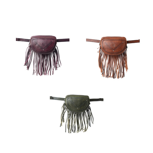 Zidana Stormy Trails Fringed Veg Tanned Leather Bag Variant Combo