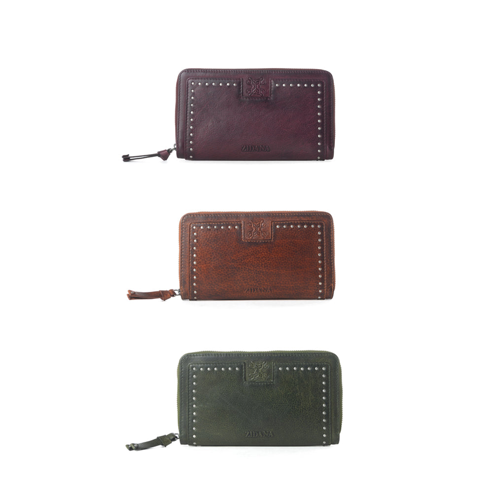 Zidana Astra Studded Veg Tanned Leather Wallet Variant Combo