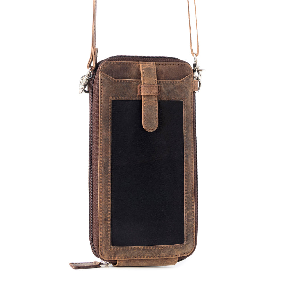 Wildtouch Western Phone Crossbody in dark brown with leather detail