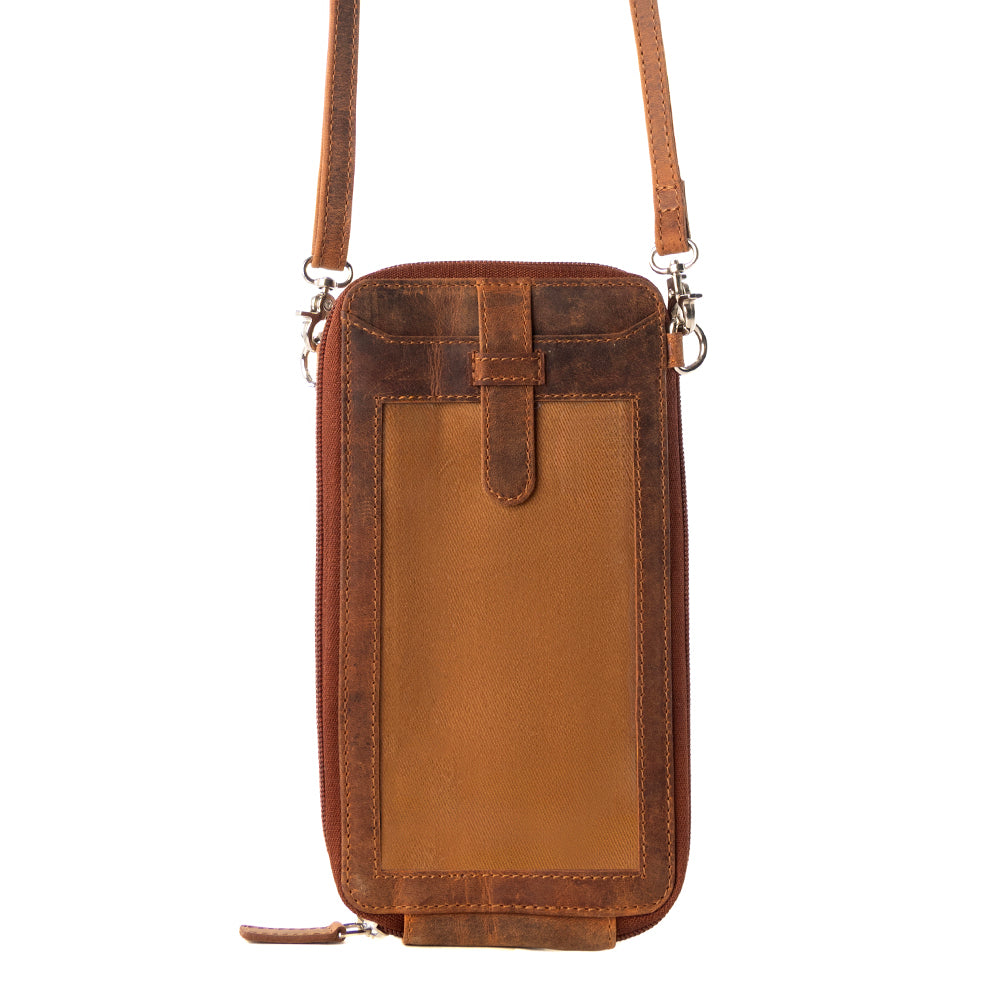 Wildtouch Western Phone Crossbody in tan with leather detail