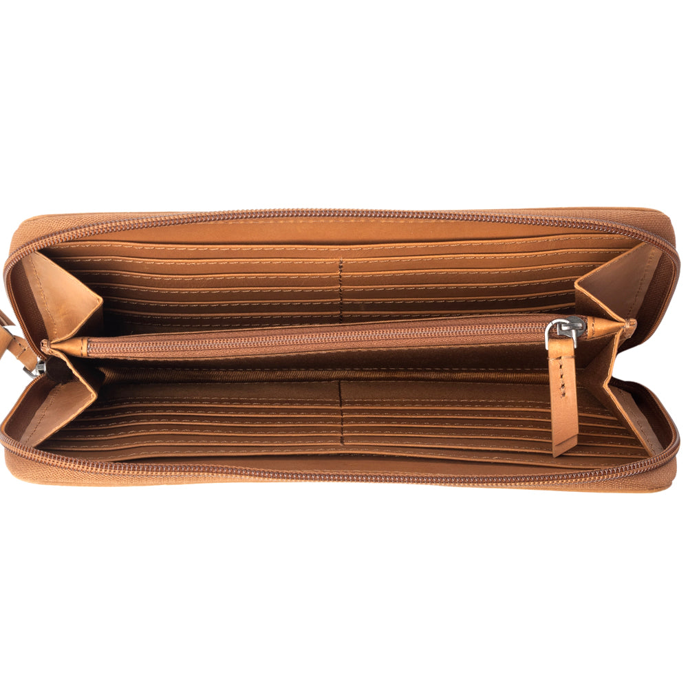 Kilim Trail Western Wallet for Women in Mocha with leather detail and RFID protection
