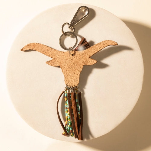 Arroyo Bull Handtooled Leather Key Fob in Honey Aqua