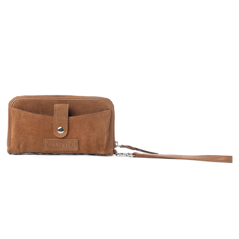 Sunset Ridge Handtooled Hairon Leather Wallet in Honey Snow