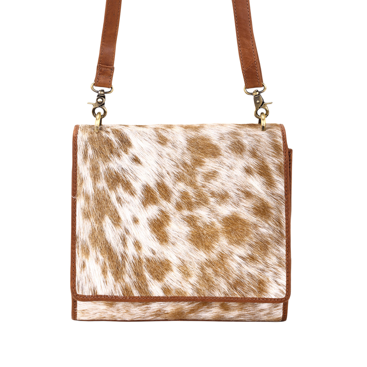 Hollowbend Crossbody Bag for Women in tan with hair on and leather strap